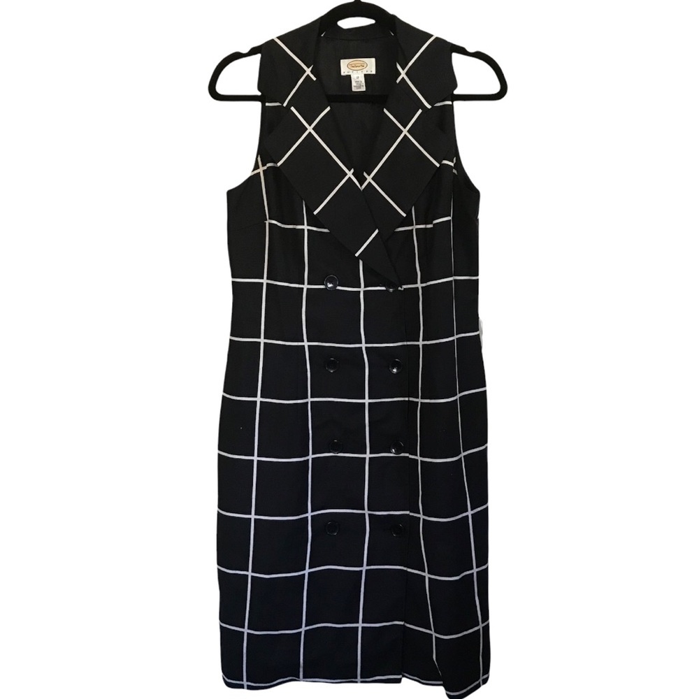Talbots Black and White Double Breasted Blazer Shirt Shift Midi Dress Square 10P